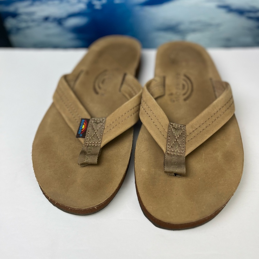Women Large leather rainbow sandals with double layer arch sz 8-10
